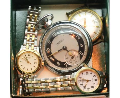 Two ladies watches, Rotary and Citizen gents wristwatch and an Ingersoll pocket watch. P&amp;P Group 1 (£14+VAT for the first