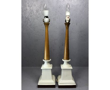 Pair of ceramic and wooden lamp bases, approx 63cm tall