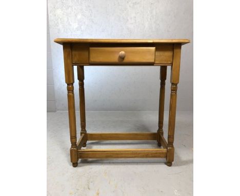 Small pine console table with single drawer, approx 72cm x 37cm x 68cm tall