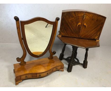 Collection of three small furniture pieces to include shield mantel mirror with drawers under, octagonal occasional table and