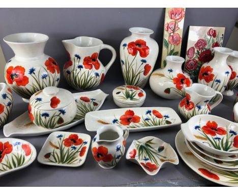 Large collection of modern Italian ceramic ware by Nuova Ceramica Vicenza in poppy design to include vases, plates. chargers,