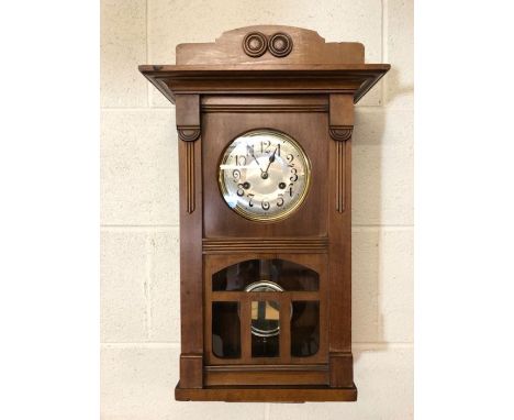 Kienzle German wall clock c.1920s, Harvey Nicholls label to reverse, strikes on hour and half hour, currently set up and runn