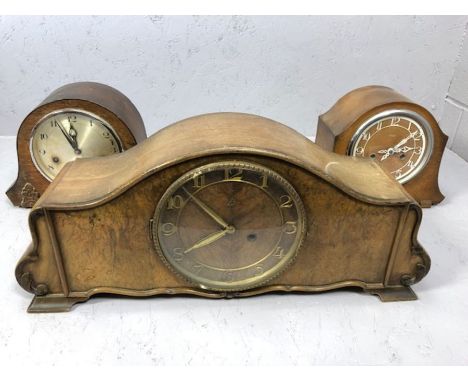 Collection of three wooden cased mantel clocks