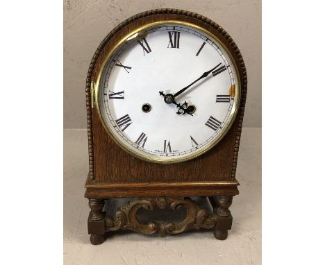 Oak bracket clock by Hamburg American Clock Company. c.1900, gongs on the hour and half hour, eight day restored 2019, on dec
