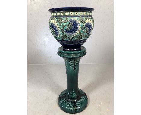 BURMANTOFTS: a faience blue and turquoise glazed jardinière, with incised stylised chrysanthemum decoration, impressed marks 