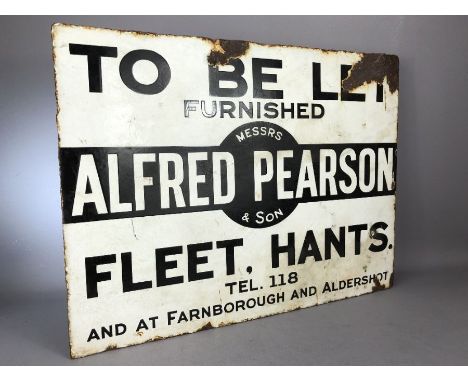 Vintage enamel double-sided advertising sign: Alfred Pearson (Estate Agents) of Fleet, Hants, approx 61cm x 46cm