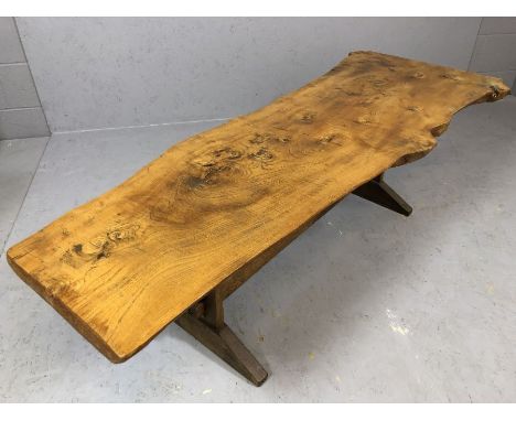 Large rustic coffee table, the top a section of a tree trunk, approx 163cm x 65cm x 48cm tall