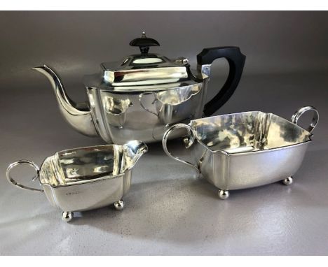 Hallmarked Silver Art Deco Tea set, Birmingham 1922 by maker Robert Chandler (Sugar 147g, milk 65g, teapot 457g)