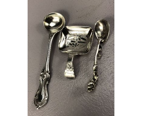 Collection of Three interesting Hallmarked Silver spoons Victorian and earlier to include a caddy spoon