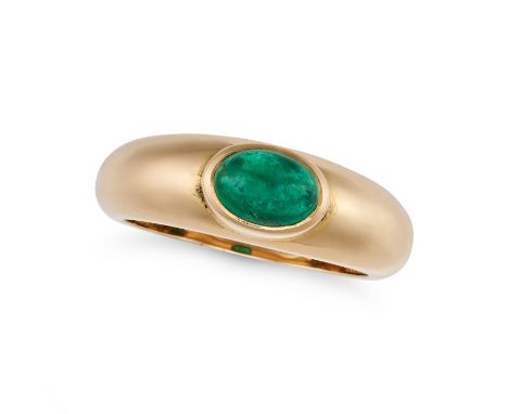 AN EMERALD RING in 18ct yellow gold, set with an oval cabochon emerald, full British hallmarks for London 2017, size L / 5.75