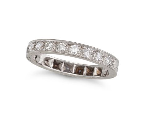 A DIAMOND HALF ETERNITY RING set with single cut diamonds, no assay marks, size O / 7.25, 3.5g.