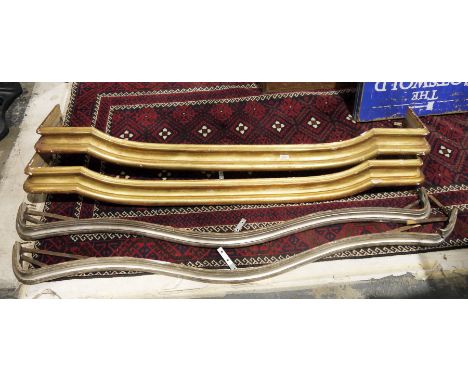 Pair of 19th century giltwood curtain pelmets, 155cm long and a silvered pair of wooden curtain pelmets&nbsp;(one damaged), 1