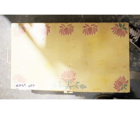 Tin trunk&nbsp;later painted yellow and decorated with flowers, 66cm long&nbsp;