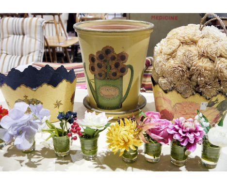 Various decoupage flower planters,&nbsp;various posies of faux-flowers&nbsp;made by Bloom and a decorative dried flower decor