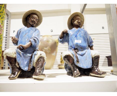 Two ceramic figures&nbsp;of Chinese figures, possibly fishermen (lacking rods) (2)&nbsp;Condition Report
Height 39cm, additio