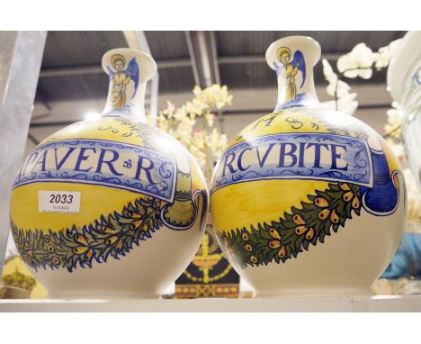 Pair of Italian modern apothecary ceramic jars&nbsp;decorated, globular shape (2)&nbsp;