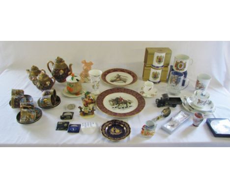 Various ceramics inc Carlton ware, Wade, Coalport & Hummel, glassware, coins & silver plate