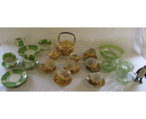 Japanese geishaware ceramics, part tea service and glass dessert set