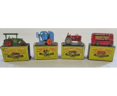 Matchbox Series A Moko Lesney no 1 'Diesel road roller', no 3 'Cement mixer', no 4 'Massey Ferguson tractor' and no 5 'Double