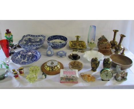 Various ceramics inc Spode & Wedgwood, glassware, clocks etc