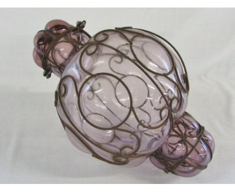 Large cranberry glass light fitting/lantern H 45 cm