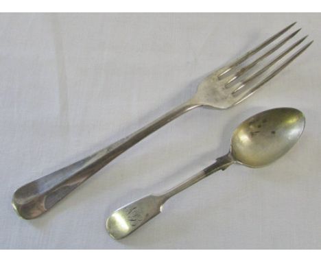 Silver dinner fork Birmingham 1954 and teaspoon Sheffield 1925 total weight 3.3 ozt