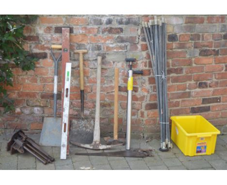 Various tools including a Record vice, plains, spades etc