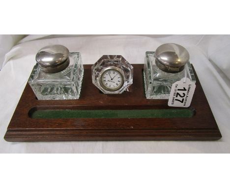 Royal Brierley desk tidy with inkwells &amp; clock