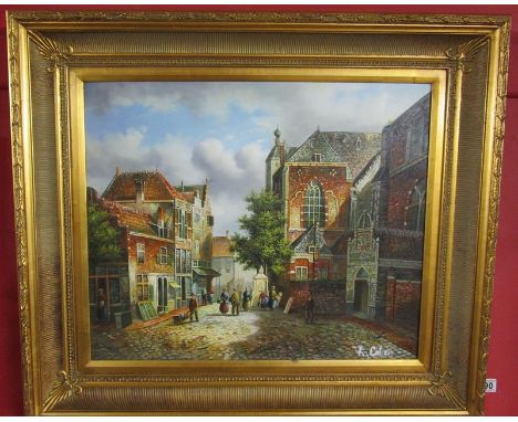 Oil painting street scene by K Cohen
