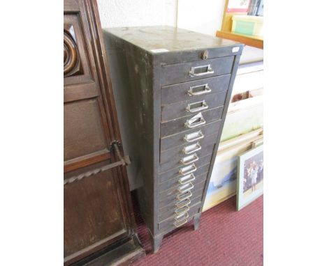 Vintage bank of metal office drawers