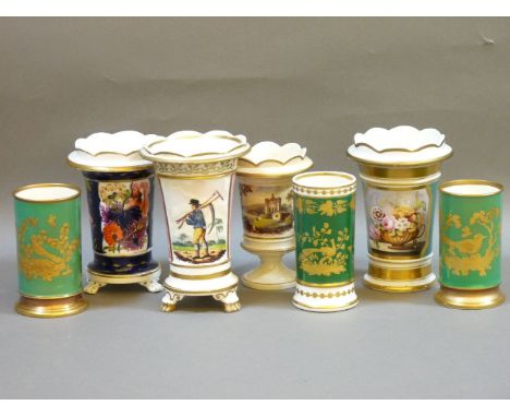 Seven early 19th century porcelain spill vases, including Spode