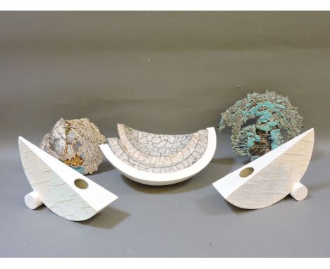 Barry Gulping? spun metal and enamel painted organic fish sculpture, and another in golden metal and painted enamels, togethe