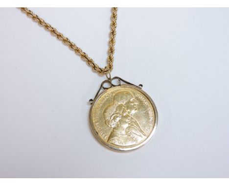 An Elizabeth II five pound crown coin pendant, the coin dated 1997, issued for the Golden Wedding anniversary, channel set in