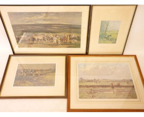 Lionel EdwardsThree signed prints of horse racing and hunting, one after Munnings, andAfter Turner'FOLKESTONE FROM THE SEA'Li