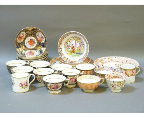19th century teawares, including pink lustre, and Spode style floral and blue