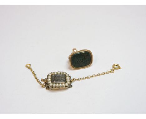 A Georgian gold bloodstone seal, and a Georgian three row memorial split pearl gold clasp