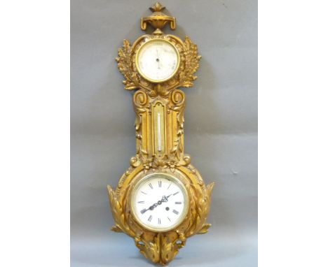 A French style gilt metal barometer, and clock