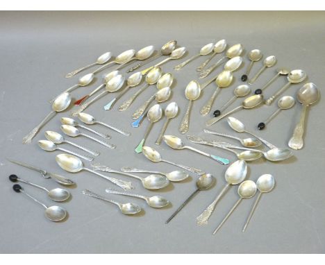 A quantity of sets and part sets of silver tea and coffee spoons, some with enamel decoration