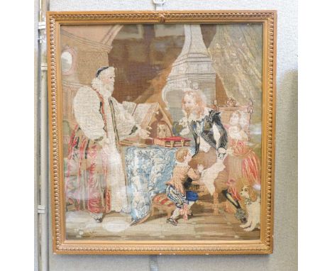A Berlin work tapestry of Charles I, in a gilt frame, 73.5 x 67.5cm
