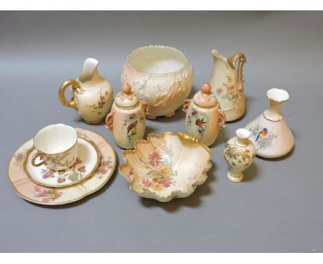 Ten various Worcester Grainger and Locke & Co blush ware items, including a pair of vases and covers, two jugs, shell bowl, e