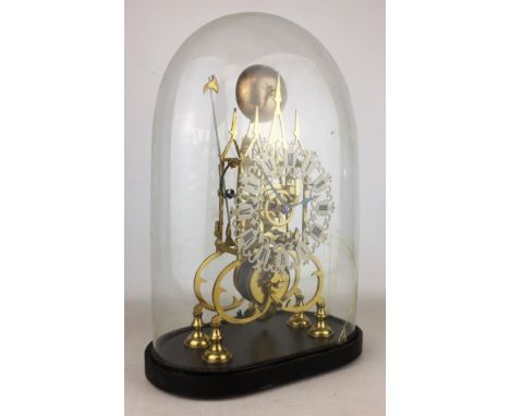 20th century brass Cathedral skeleton clock, with pierced silvered Roman chapter ring and single fusee movement striking the 