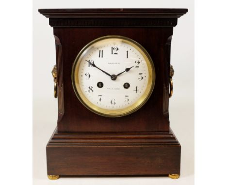 Early 20th century mahogany mantel clock, circular convex Arabic dial inscribed Maple &  Co, Ltd. Paris & London, enclosed by