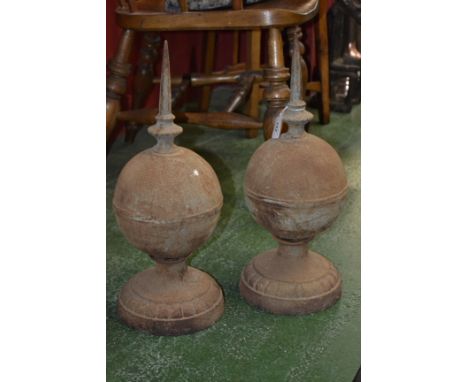 Railwayana - a pair of cast iron architectural signal box pinnacles