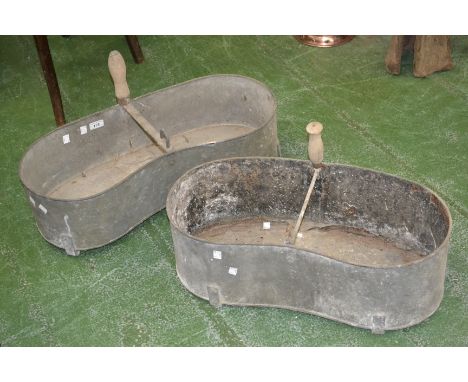 Vintage agricultural tools - two galvanized manual seed sowing bins