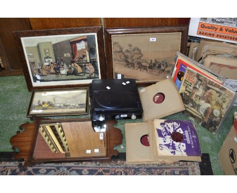 A George III mahogany Vauxhall looking glass; a record player, vinyl and gramophone records, classical and easy listening, CD
