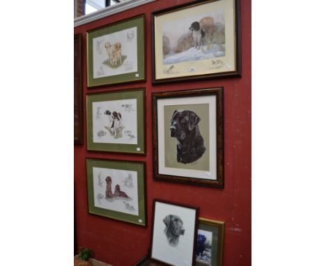 Nigel Hemming, after,
A set of three hunting dog prints,
each 39cm x 30cm,
individually framed,
another four framed dog print