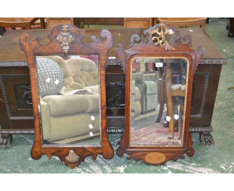 A George III mahogany Vauxhall mirror with shell inlay; another
