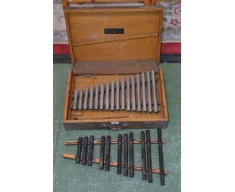 A Besson & Co., London glockenspiel in light oak carry case.