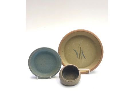 Two Graham Fern (Porthleven Studio Pottery) dishes, both incised with initials and 'Porthleven' to base, 26.5cm and 18cm diam