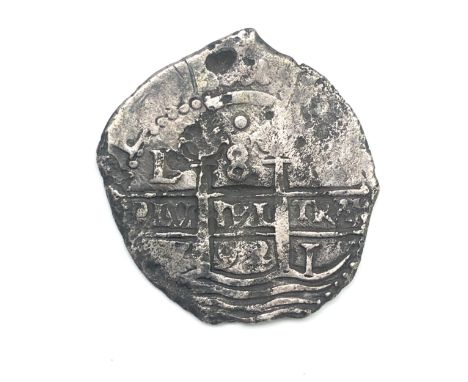 A Spanish cob 8 reale coin dated 1692, Lima mint, 24g.